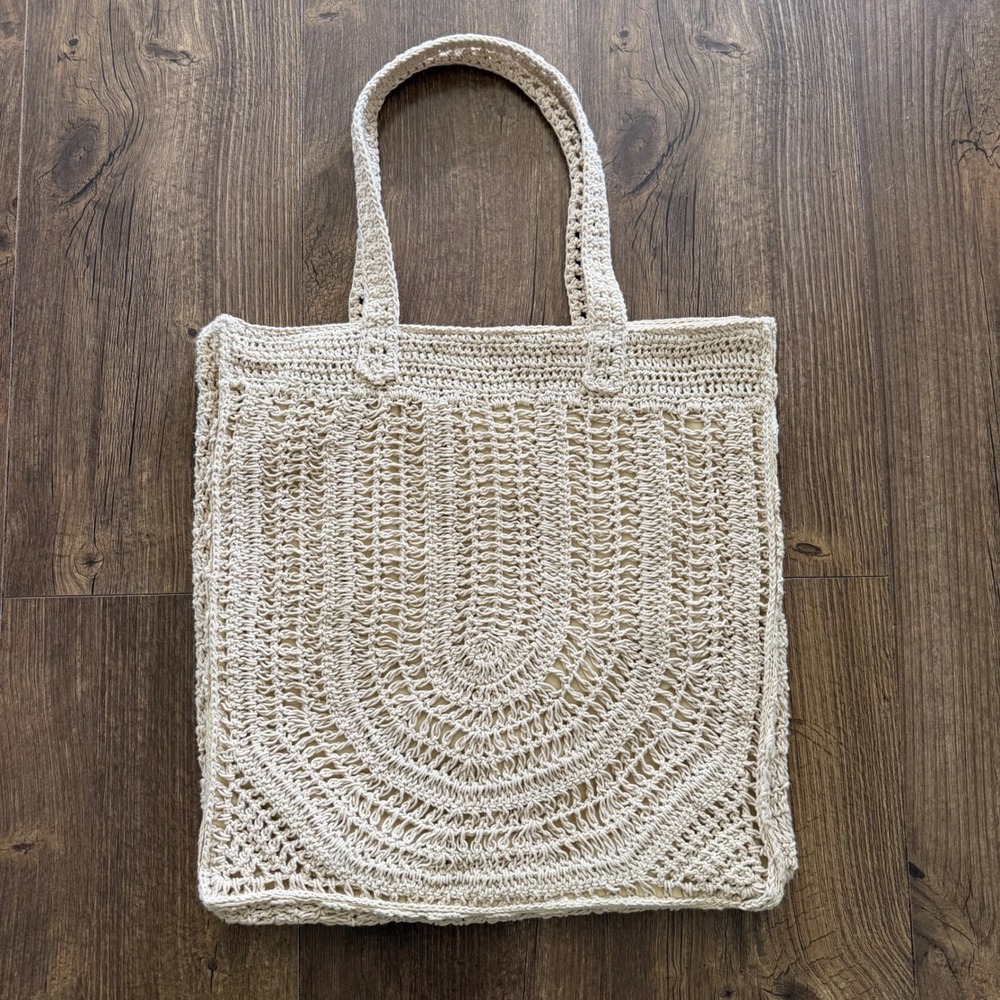 Universal Thread Crochet Tote Bag Cream Boho Open Knit Shoulder Bag Cottagecore
